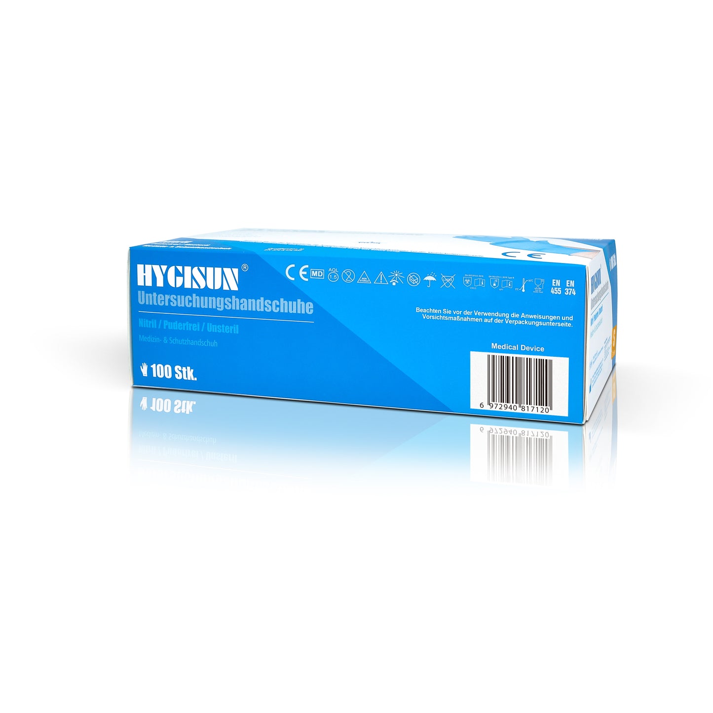 Ab 10 Boxen Hygisun Nitril Einweghandschuhe blau, 100 Stk./Spenderbox (Box ab 4,05€)