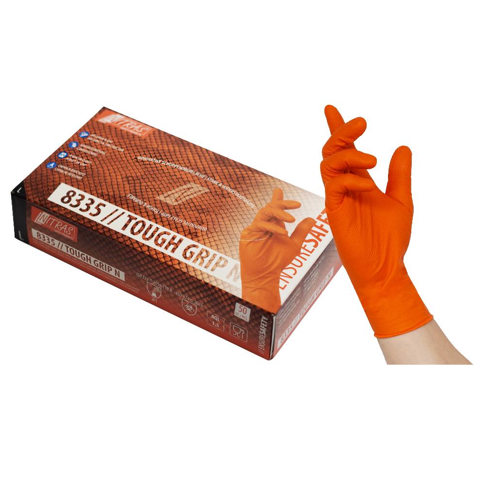 Ab 10 Boxen Nitras 8335 Tough Grip N Einmalhandschuhe orange, 50 Stk./Spenderbox (1 Box ab 9,95€)